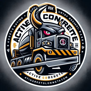 Circular cartoon logo cement truck with  black, intigrate the wo...