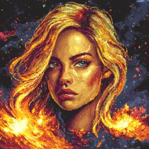 Create a 2D pixel art portrait of a girl with alien features set...