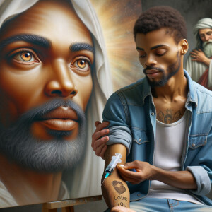 Can you help me create a African-American Jesus with medium with...