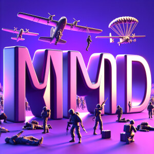 a three-dimensional « mgmdch »  font illuminated with purple bac...