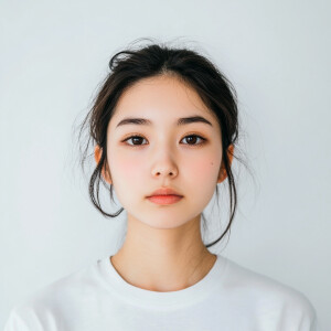 Create an image of a 19-year-old Japanese woman with a clean fac...