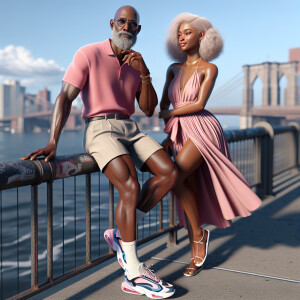 Create a vibrant 3D image of an elegant 50-year-old African Amer...