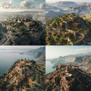 Yemeni architecture on top of small mountain with yemeni coffee...