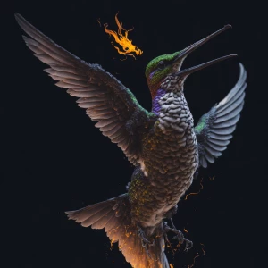Create an image of a hummingbird with the ability to breathe fir...