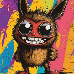 Stylized character portrait of a mischievous designer toy creat...