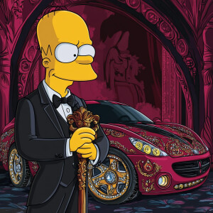 Hannah Barbera style Montgomery burns from the Simpsons, wearing...