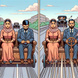 Two drivers on a road; the front driver is moving slowly, causin...