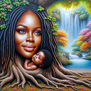 Create a close-up, hyper-realistic 3-D oil painting of a tree wi...