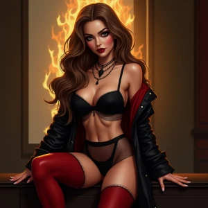 Design a stylized artwork of Dahlia Valentina, a tall and curvac...