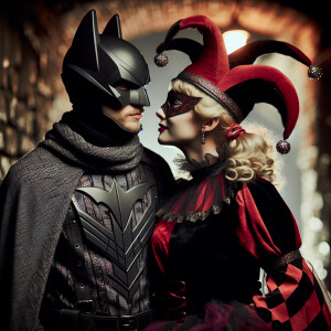 Batman and Harley Quinn kiss