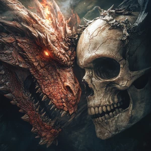 dragon beside skull faced entity, both facing toward the viewer...