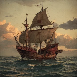 A vessel from the 1400s ship in the ocean same colors