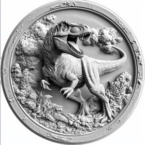 Tyrannosaurus rex, grayscale 3d bas relief, round border