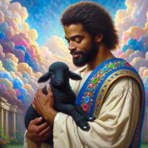 Oil painting of an African-American man resembling Jesus Christ,...