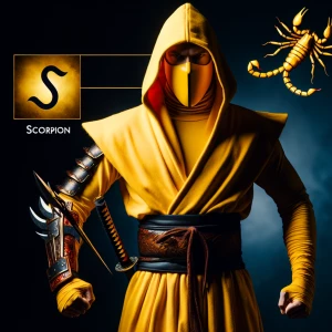Design an original fan art depiction of the character Scorpion f...