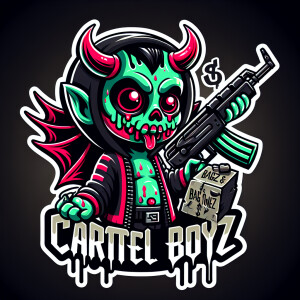 Design a logo with a stylized, animated cartoon baby demon influ...