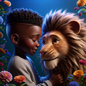 3D realistic style, an African-American little boy with fade top...