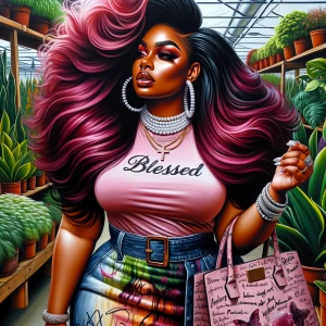 16K abstract oil painting of a beautiful regal plus-size caramel...