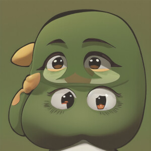 An image of Pepe the frog with peach fuzz tones