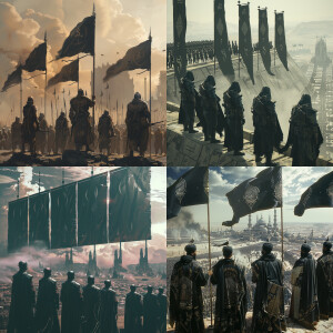 Generate a picture of 5 Muslim army generals and leader with the...