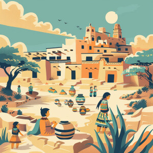 Generate an image that represents Pueblo culture for a coloring...