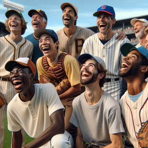 Beisbolistas riendo a carcajadas