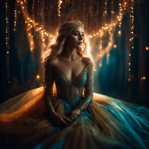Elven princess in sheer silk gown under direct light