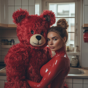 superdetailed portrait of a fluffy furry red teddybear costume p...