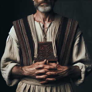 A man with a Yoke tied around his neck and hands