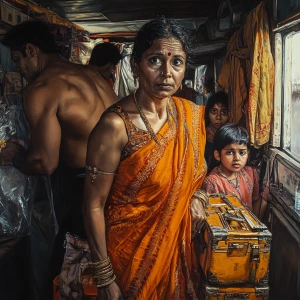 Realism sharp detailed painting ,a 54-year-old Gujarati housemai...