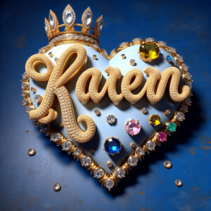 VCraft a 3-D image showcasing the name 'KAREN' in a luxurious go...