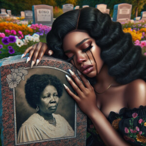 A beautiful light-skinnedb African-American woman with long wavy...