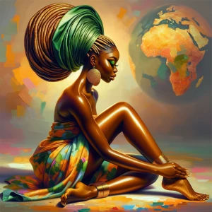 dmt art Digital glossy oil painting with warm colors from profil...