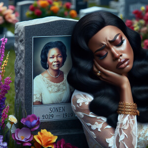 A beautiful light-skinnedb African-American woman with long wavy...