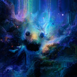 In the dreamy realm of a luminous grotesque AI construct, a surr...