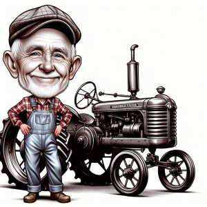 caricature of a 95 year old American grandpa, checkered shirt, c...
