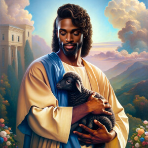 Oil painting of an African-American man resembling Jesus Christ,...