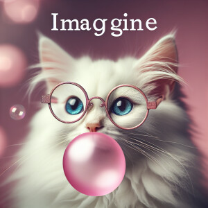 Illustrate a scene of a white female cat with striking blue eyes...