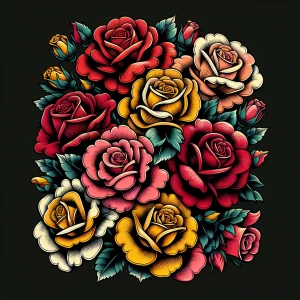 A colorful ROSES, DIFFERENT COLOUR, SYMBOLISM OF HAPPINESS