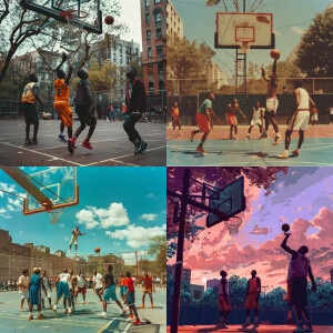 Vintage basketball street court, black people dunk and playing b...