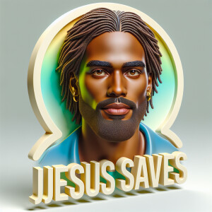 "Create a 3D realistic artwork featuring the phrase 'Jesus Saves...