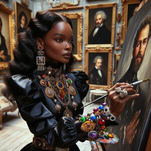 In a high-class, elegantly decorated studio, a very light-skinne...
