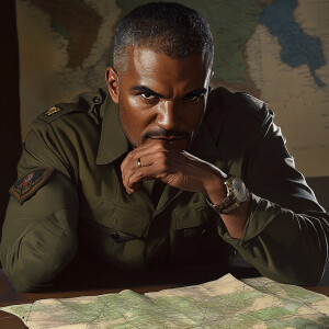 brown skinned, middle aged man, general in an army, strategizing...