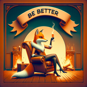 A studious female fox sitting in a leather recliner. Toasting wi...