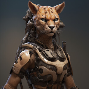 Female, anthromorphic cougar, military gear