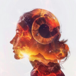 Create a double exposure profile shot for Aries in the 1st House...