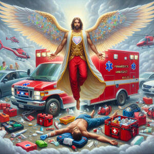 Create a realistic 3D oil painting depicting a scene of emergenc...