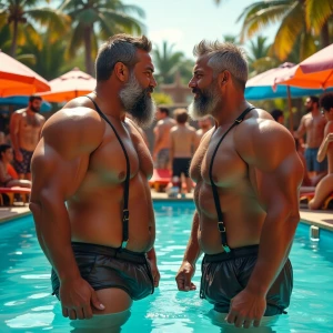 Vibrant Men's Pool Party Scene - Depict a high-energy pool party...