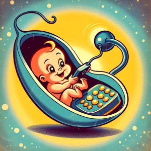 A cute Hanna Barbara cartoon style drawing of a baby in the womb...