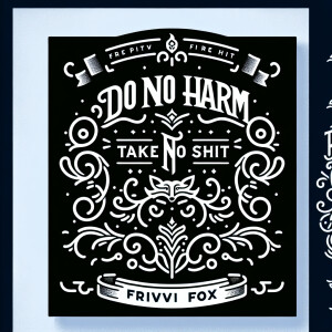 Draw me a logo with the words Do No Harm, Take No Shit. Use curs...